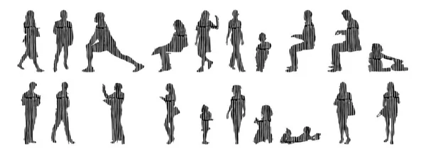 Vector Silhouettes Outline Silhouettes People Contour Drawing People Silhouette Icon — Stock Vector