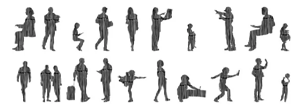 Silhouettes Vectorielles Silhouettes Esquissées Personnes Dessin Contour Silhouette Personnes Icône — Image vectorielle