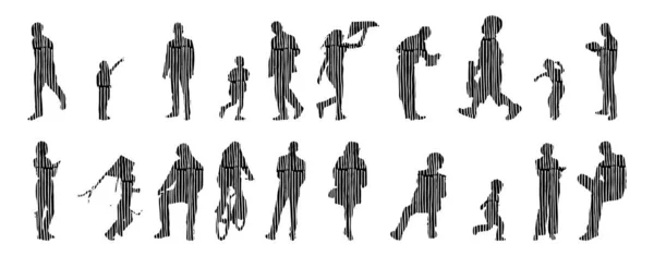 Silhouettes Vectorielles Silhouettes Esquissées Personnes Dessin Contour Silhouette Personnes Icône — Image vectorielle