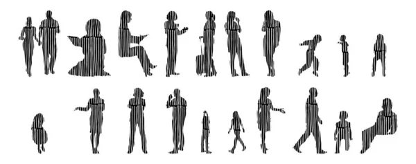 Silhouettes Vectorielles Silhouettes Esquissées Personnes Dessin Contour Silhouette Personnes Icône — Image vectorielle