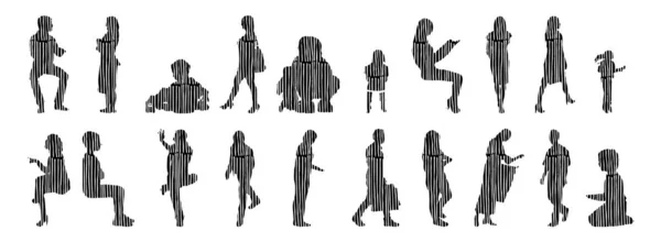 Silhouettes Vectorielles Silhouettes Esquissées Personnes Dessin Contour Silhouette Personnes Icône — Image vectorielle