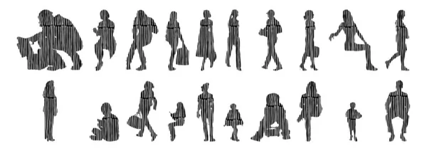 Silhouettes Vectorielles Silhouettes Esquissées Personnes Dessin Contour Silhouette Personnes Icône — Image vectorielle