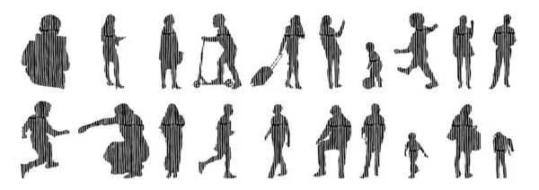 Silhouettes Vectorielles Silhouettes Esquissées Personnes Dessin Contour Silhouette Personnes Icône — Image vectorielle