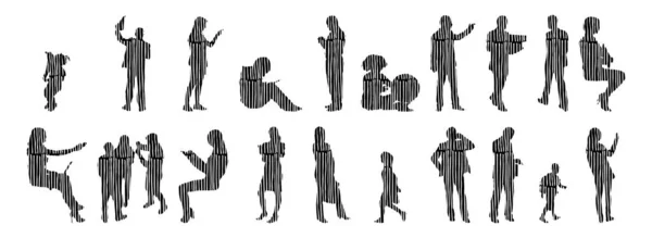 Silhouettes Vectorielles Silhouettes Esquissées Personnes Dessin Contour Silhouette Personnes Icône — Image vectorielle