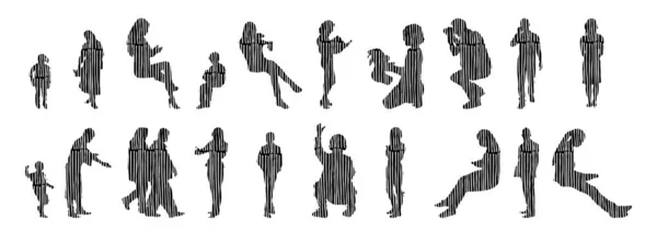 Vector Silhouettes Outline Silhouettes People Contour Drawing People Silhouette Icon — Stock Vector