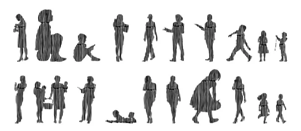 Silhouettes Vectorielles Silhouettes Esquissées Personnes Dessin Contour Silhouette Personnes Icône — Image vectorielle