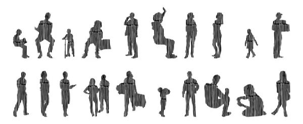 Silhouettes Vectorielles Silhouettes Esquissées Personnes Dessin Contour Silhouette Personnes Icône — Image vectorielle