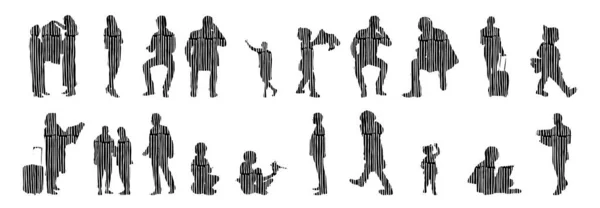 Vector Silhouettes Outline Silhouettes People Contour Drawing People Silhouette Icon — 스톡 벡터