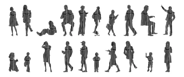 Silhouettes Vectorielles Silhouettes Esquissées Personnes Dessin Contour Silhouette Personnes Icône — Image vectorielle