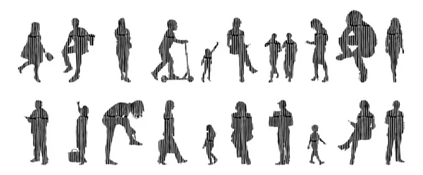 Silhouettes Vectorielles Silhouettes Esquissées Personnes Dessin Contour Silhouette Personnes Icône — Image vectorielle