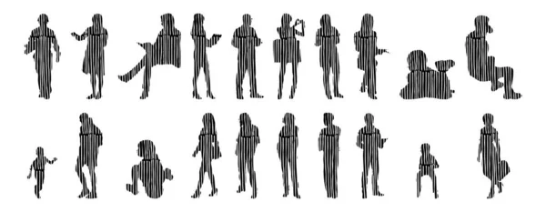 Silhouettes Vectorielles Silhouettes Esquissées Personnes Dessin Contour Silhouette Personnes Icône — Image vectorielle