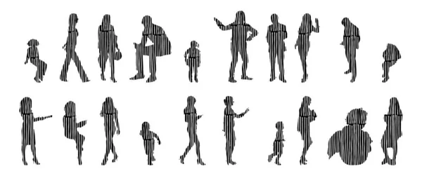 Silhouettes Vectorielles Silhouettes Esquissées Personnes Dessin Contour Silhouette Personnes Icône — Image vectorielle