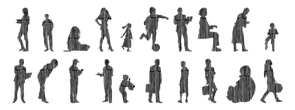 Vector Silhouettes Outline Silhouettes People Contour Drawing People Silhouette Icon — 스톡 벡터