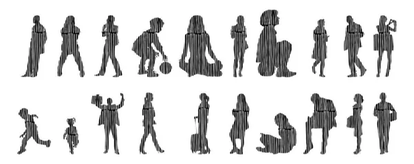 Silhouettes Vectorielles Silhouettes Esquissées Personnes Dessin Contour Silhouette Personnes Icône — Image vectorielle