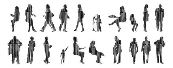 Silhouettes Vectorielles Silhouettes Esquissées Personnes Dessin Contour Silhouette Personnes Icône — Image vectorielle