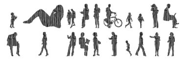 Vektör siluetleri, insanların ana hatları, Contour çizimleri, insanların siluetleri, ikon kümesi izole edilmiş, oturan insanların silueti, mimari set