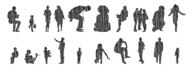 Vektör siluetleri, insanların ana hatları, Contour çizimleri, insanların siluetleri, ikon kümesi izole edilmiş, oturan insanların silueti, mimari set