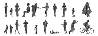 Vektör siluetleri, insanların ana hatları, Contour çizimleri, insanların siluetleri, ikon kümesi izole edilmiş, oturan insanların silueti, mimari set