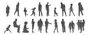 Vektör siluetleri, insanların ana hatları, Contour çizimleri, insanların siluetleri, ikon kümesi izole edilmiş, oturan insanların silueti, mimari set