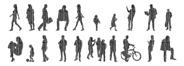 Vektör siluetleri, insanların ana hatları, Contour çizimleri, insanların siluetleri, ikon kümesi izole edilmiş, oturan insanların silueti, mimari set