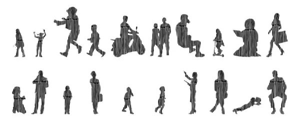 Silhouettes Vectorielles Silhouettes Esquissées Personnes Dessin Contour Silhouette Personnes Icône — Image vectorielle