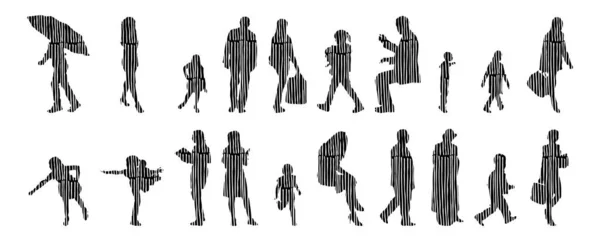 Silhouettes Vectorielles Silhouettes Esquissées Personnes Dessin Contour Silhouette Personnes Icône — Image vectorielle