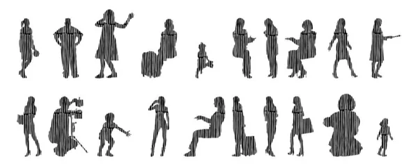 Silhouettes Vectorielles Silhouettes Esquissées Personnes Dessin Contour Silhouette Personnes Icône — Image vectorielle