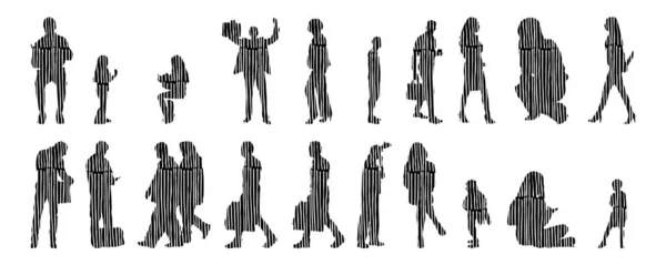 Silhouettes Vectorielles Silhouettes Esquissées Personnes Dessin Contour Silhouette Personnes Icône — Image vectorielle