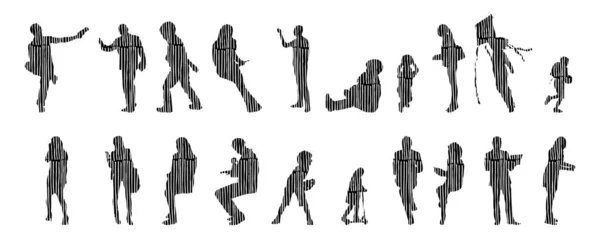 Silhouettes Vectorielles Silhouettes Esquissées Personnes Dessin Contour Silhouette Personnes Icône — Image vectorielle