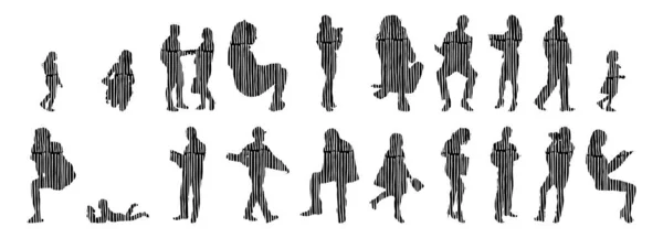 Vector Silhouettes Outline Silhouettes People Contour Drawing People Silhouette Icon — Stock Vector