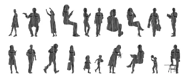 Silhouettes Vectorielles Silhouettes Esquissées Personnes Dessin Contour Silhouette Personnes Icône — Image vectorielle