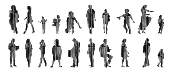 Silhouettes Vectorielles Silhouettes Esquissées Personnes Dessin Contour Silhouette Personnes Icône — Image vectorielle