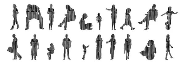 Silhouettes Vectorielles Silhouettes Esquissées Personnes Dessin Contour Silhouette Personnes Icône — Image vectorielle