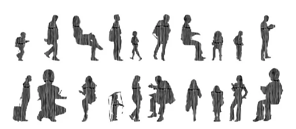 Silhouettes Vectorielles Silhouettes Esquissées Personnes Dessin Contour Silhouette Personnes Icône — Image vectorielle