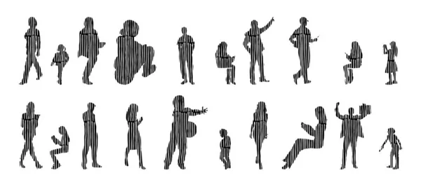 Silhouettes Vectorielles Silhouettes Esquissées Personnes Dessin Contour Silhouette Personnes Icône — Image vectorielle