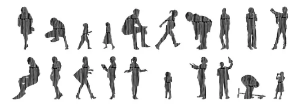 Silhouettes Vectorielles Silhouettes Esquissées Personnes Dessin Contour Silhouette Personnes Icône — Image vectorielle