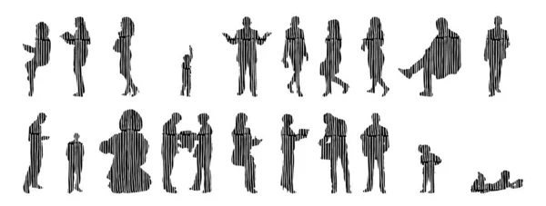 Silhouettes Vectorielles Silhouettes Esquissées Personnes Dessin Contour Silhouette Personnes Icône — Image vectorielle