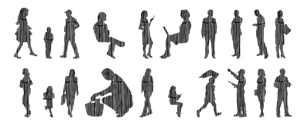 Silhouettes Vectorielles Silhouettes Esquissées Personnes Dessin Contour Silhouette Personnes Icône — Image vectorielle