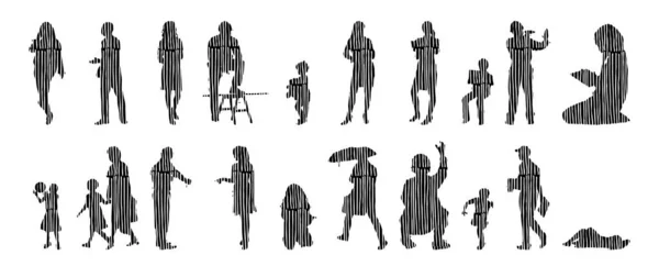 Vektor Silhouetten Umrisse Von Menschen Konturzeichnung Menschen Silhouette Icon Set — Stockvektor