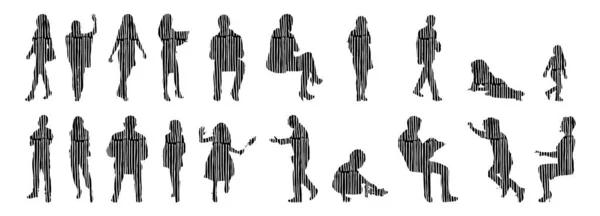 Vector Silhouettes Outline Silhouettes People Contour Drawing People Silhouette Icon — 스톡 벡터