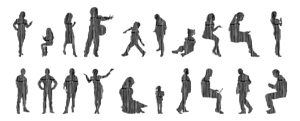 Silhouettes Vectorielles Silhouettes Esquissées Personnes Dessin Contour Silhouette Personnes Icône — Image vectorielle