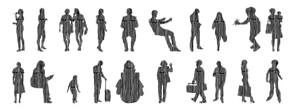 Silhouettes Vectorielles Silhouettes Esquissées Personnes Dessin Contour Silhouette Personnes Icône — Image vectorielle