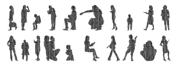 Silhouettes Vectorielles Silhouettes Esquissées Personnes Dessin Contour Silhouette Personnes Icône — Image vectorielle