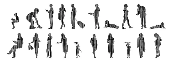 Silhouettes Vectorielles Silhouettes Esquissées Personnes Dessin Contour Silhouette Personnes Icône — Image vectorielle