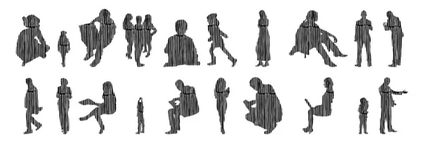 Silhouettes Vectorielles Silhouettes Esquissées Personnes Dessin Contour Silhouette Personnes Icône — Image vectorielle