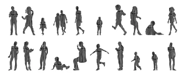 Silhouettes Vectorielles Silhouettes Esquissées Personnes Dessin Contour Silhouette Personnes Icône — Image vectorielle