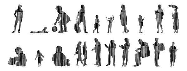 Vector Silhouettes Outline Silhouettes People Contour Drawing People Silhouette Icon — Stock Vector