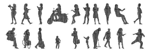 Vector Silhouettes Outline Silhouettes People Contour Drawing People Silhouette Icon — Stock Vector