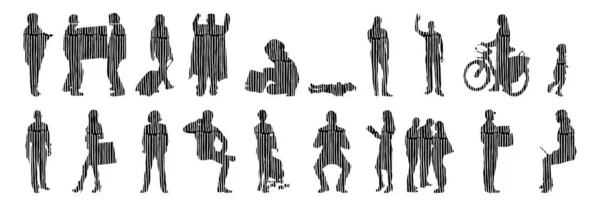 Vektor Silhouetten Umrisse Von Menschen Konturzeichnung Menschen Silhouette Icon Set — Stockvektor