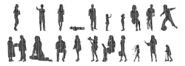 Vektör siluetleri, insanların ana hatları, Contour çizimleri, insanların siluetleri, ikon kümesi izole edilmiş, oturan insanların silueti, mimari set